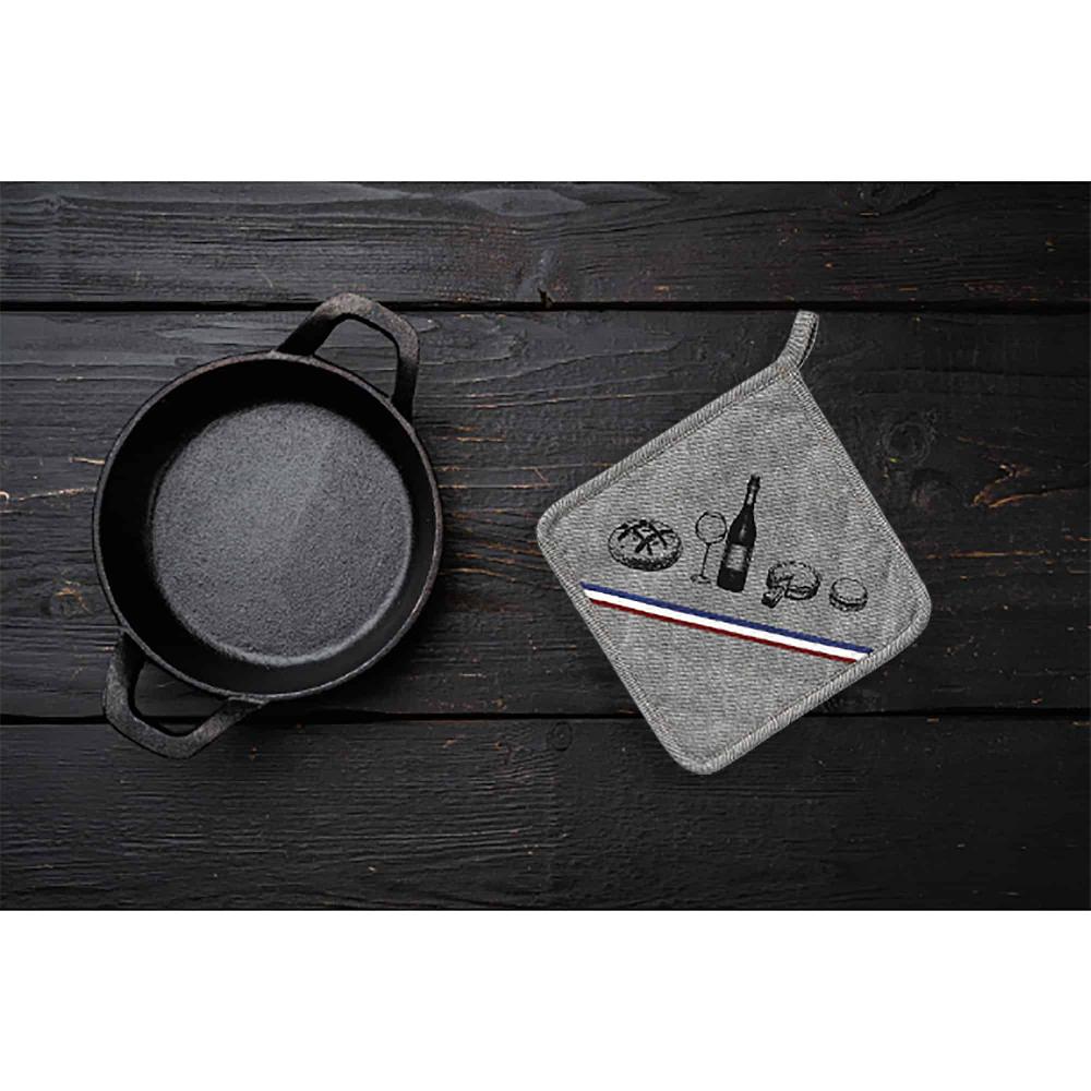 Evideco 4-Piece Kitchen Set: Gray Apron Oven Mitt Towel And Pot Holder – French Gourmet Motifs Home Accessories Kitchen Linens