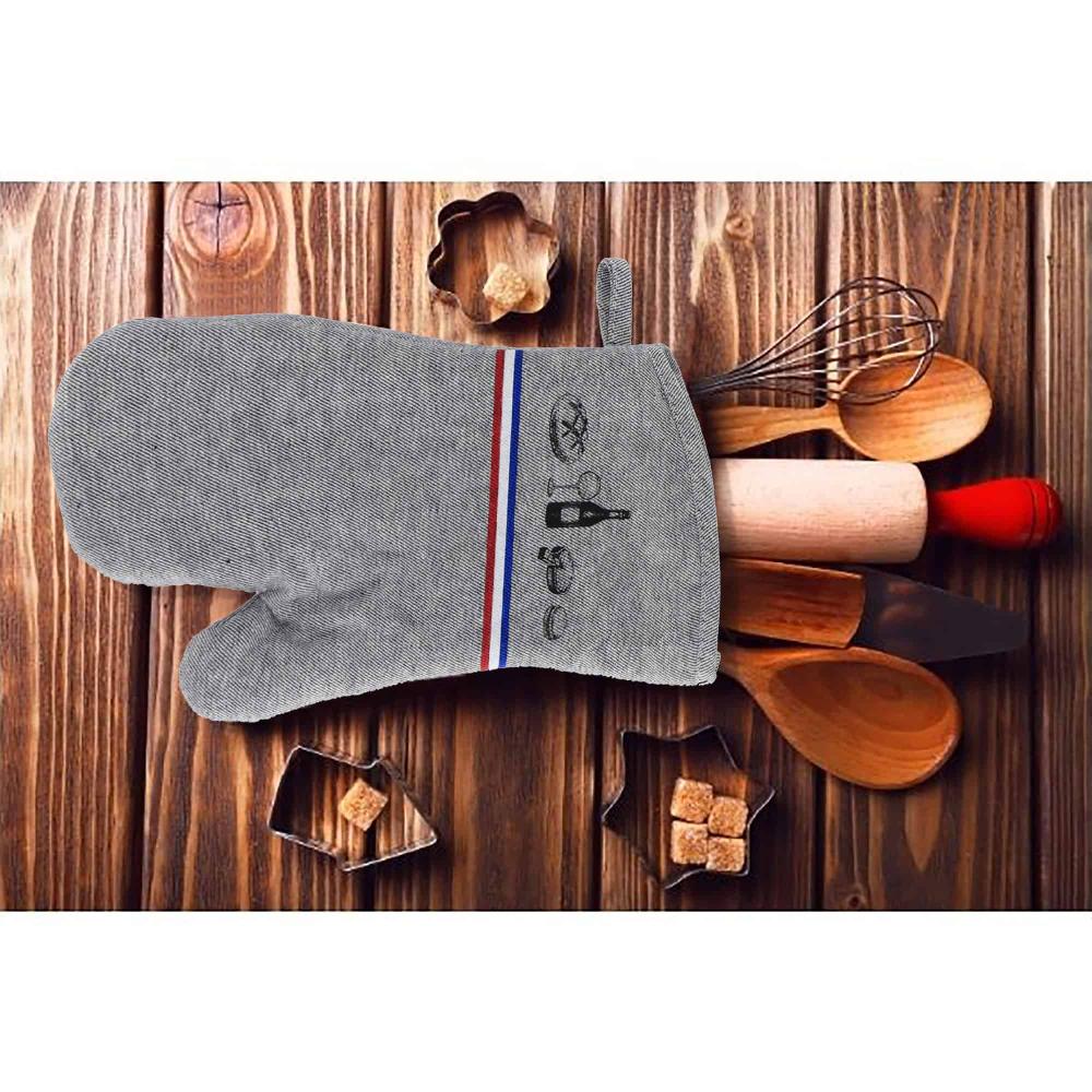 Evideco 4-Piece Kitchen Set: Gray Apron Oven Mitt Towel And Pot Holder – French Gourmet Motifs Home Accessories Kitchen Linens