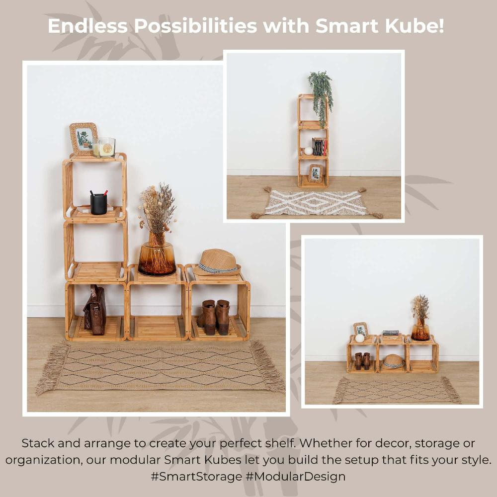 Evideco 4 Smart Kube Natural Bamboo Cube Storage 13″ Stackable Shelf Organizer Bathroom Storage & Furniture Towel Racks & Shelving