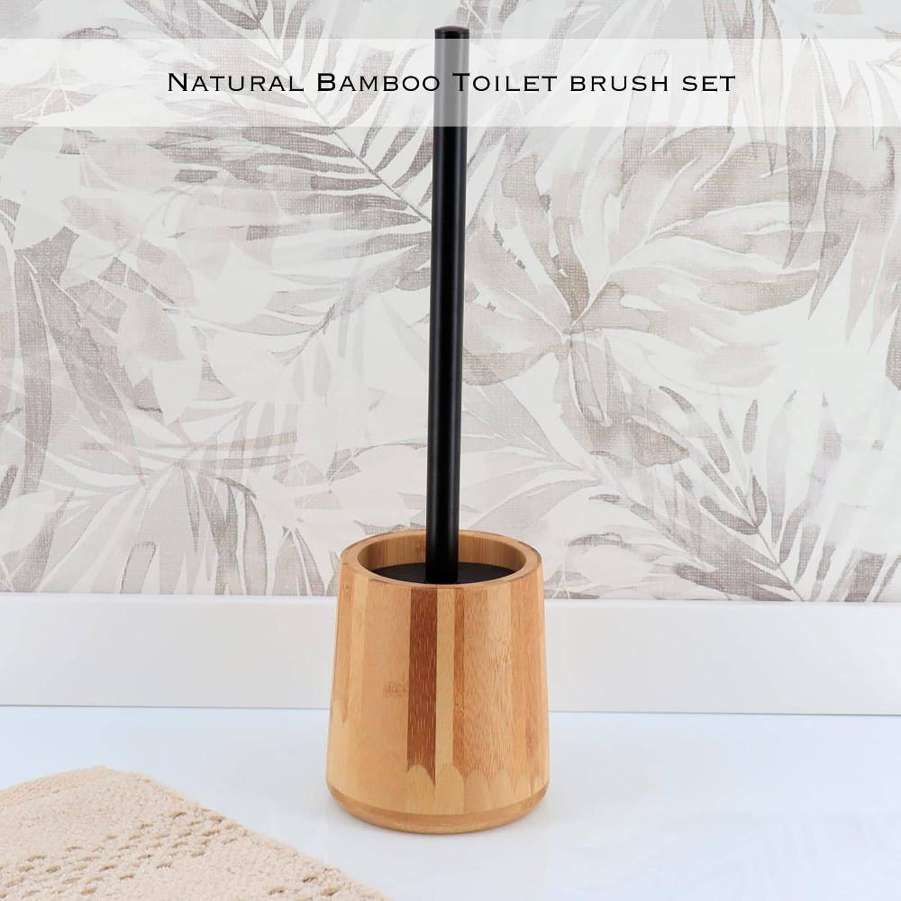 Evideco 5-Piece Bathroom Accessory Set – Bamboo Toothbrush Holder Soap Dispenser Soap Dish Toilet Brush & Cotton Ball Holder Bathroom Accessories Bath Coordinate Sets