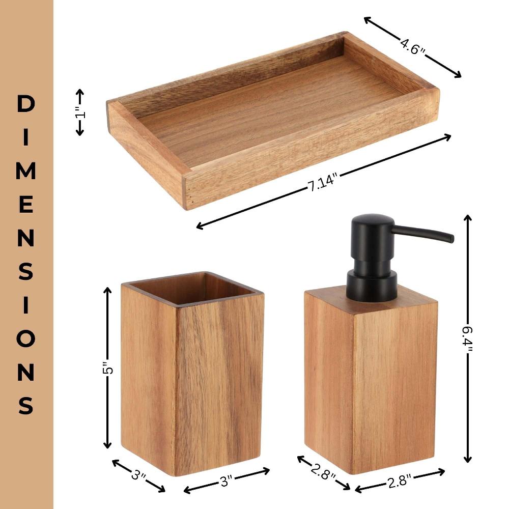 Evideco Acacia Bathroom Accessory Set 3-Pieces Rectangular Bathroom Accessories Bath Coordinate Sets
