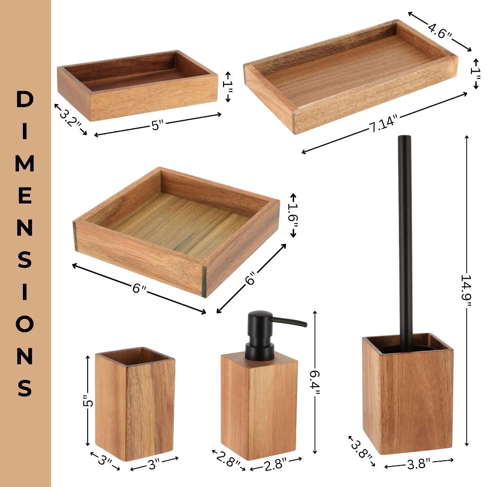 Evideco Acacia Bathroom Accessory Set 6-Pieces Bathroom Accessories Bath Coordinate Sets