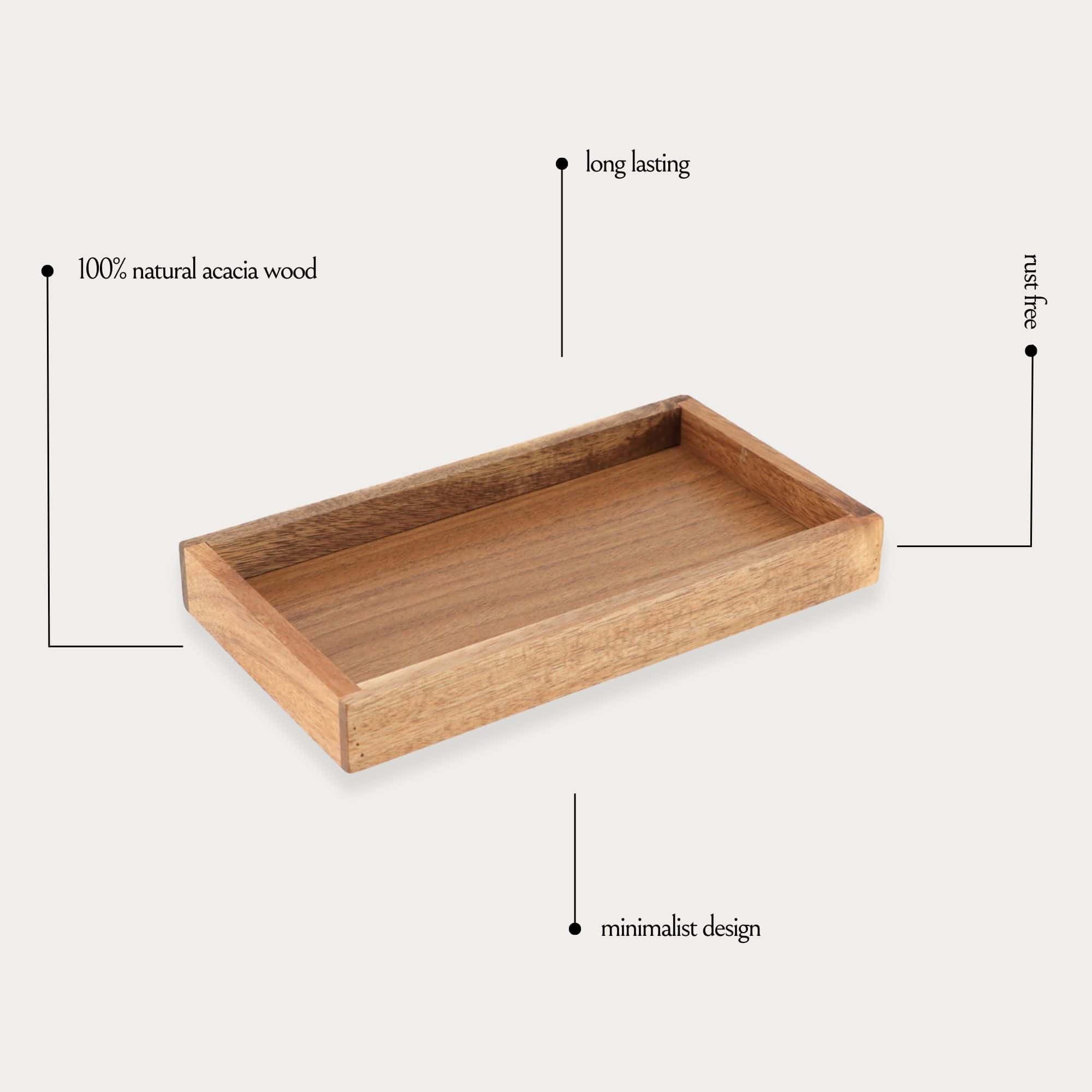 Evideco Acacia Rectangular Bath Vanity Tray Bathroom Accessories Cosmetic & Vanity Organizers