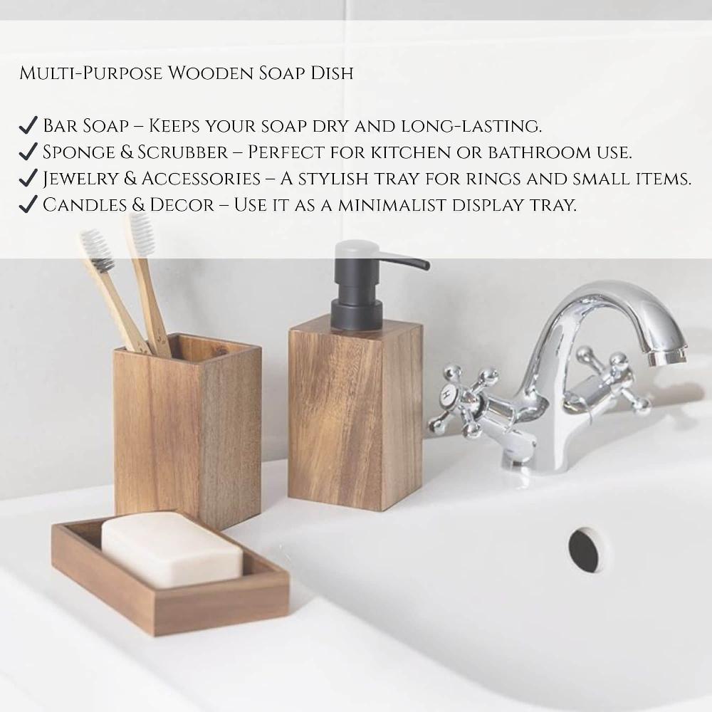 Evideco Acacia Soap Dish Cup Dispenser Tray Bathroom Accessories Soap Dishes