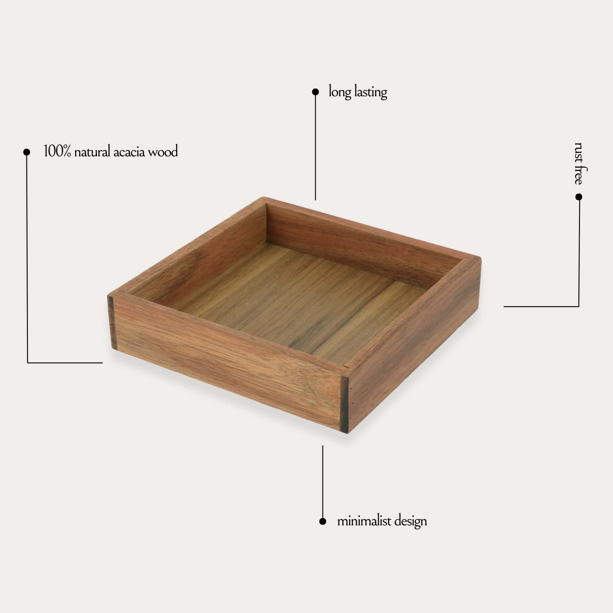 Evideco Acacia Square Bath Vanity Tray Bathroom Accessories Cosmetic & Vanity Organizers