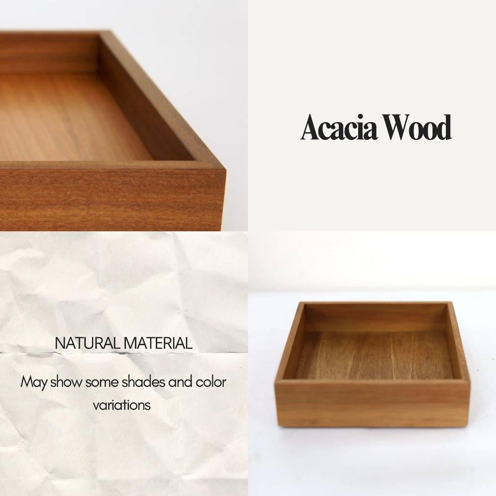 Evideco Acacia Square Bath Vanity Tray Bathroom Accessories Cosmetic & Vanity Organizers
