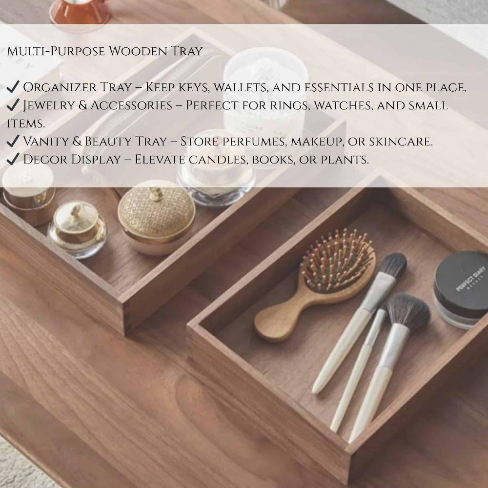 Evideco Acacia Square Bath Vanity Tray Bathroom Accessories Cosmetic & Vanity Organizers