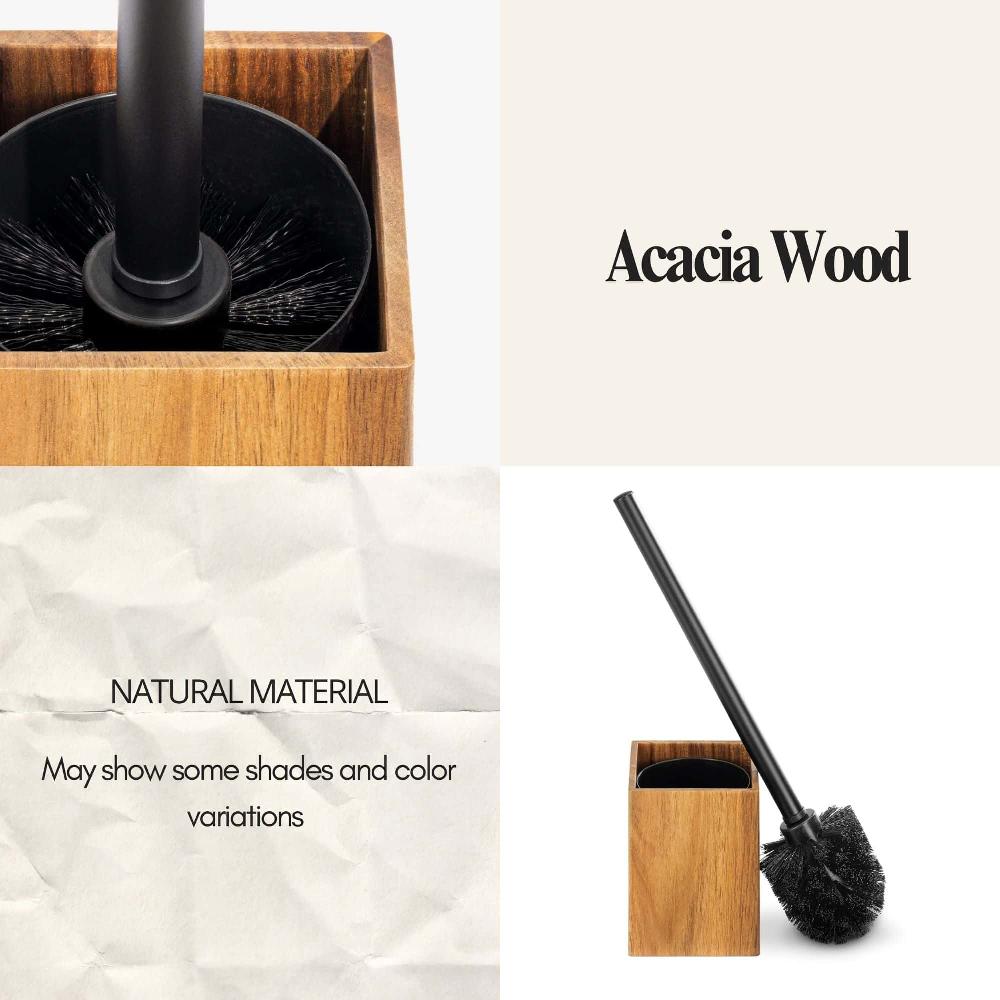 Evideco Acacia Square Toilet Brush And Holder Set Brown Toilet Seats & Accessories Toilet Brushes