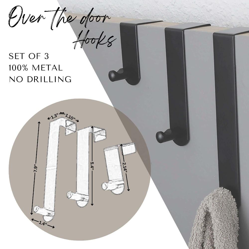 Evideco Adjustable Black Over The Door Hooks – 3-Piece Door Hanger Set For Clothing And Accessories – Includes 1 Large 1 Medium 1 Small Door Rack Bathroom Storage & Furniture Hooks & Rails Hooks And Rails Over The Door