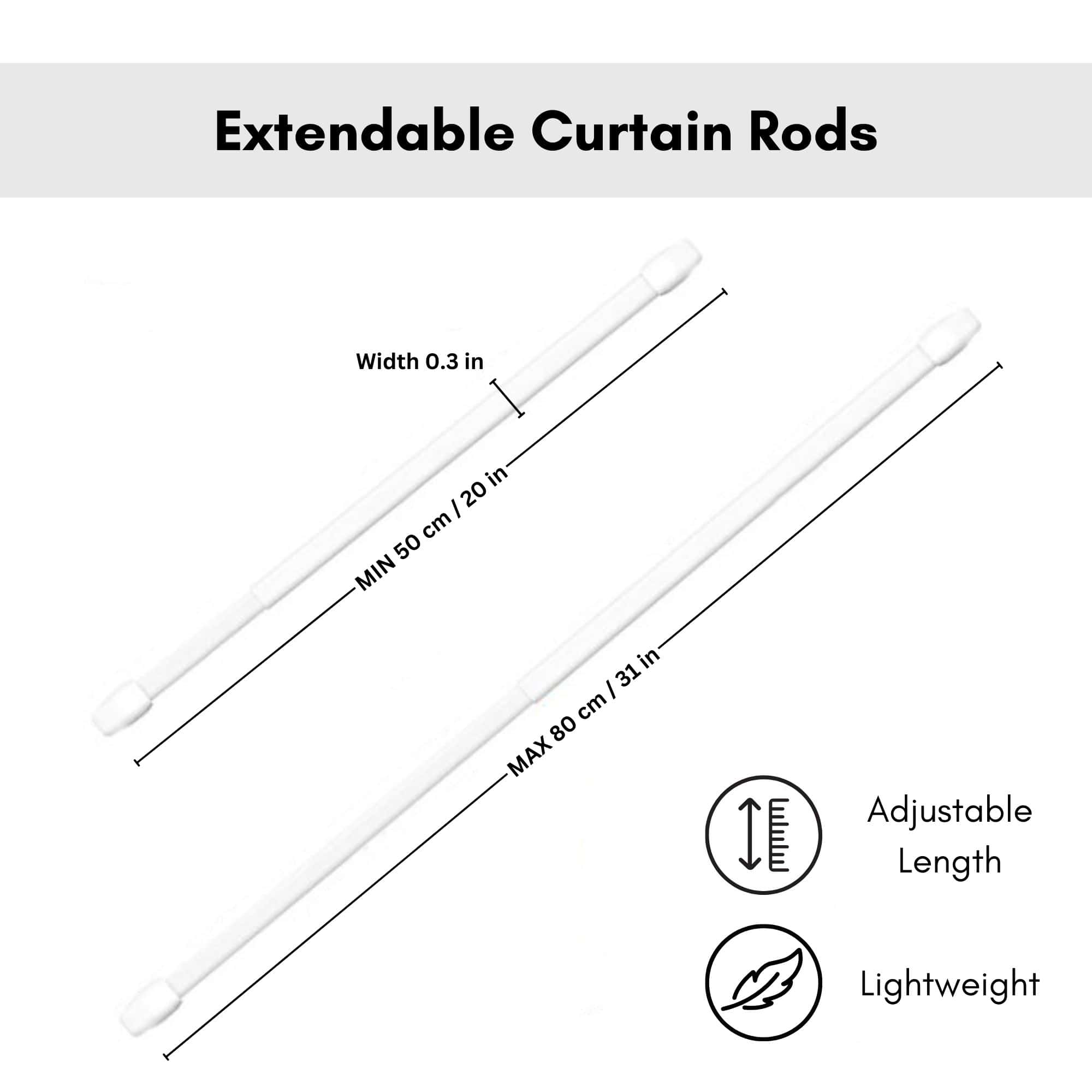 Evideco Adjustable Cafe Curtain Rods For Lightweight Voile Curtains – 20-31 Inch With Adhesive And Metal Hooks Included – Set Of 2 Home Accessories Kitchen & Cafe Rods