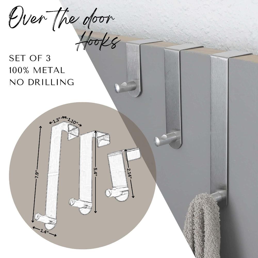 Evideco Adjustable Silver Over The Door Hooks – 3-Piece Door Hanger Set For Clothing And Accessories – Includes 1 Large 1 Medium 1 Small Door Rack Bathroom Storage & Furniture Hooks & Rails Hooks And Rails Over The Door