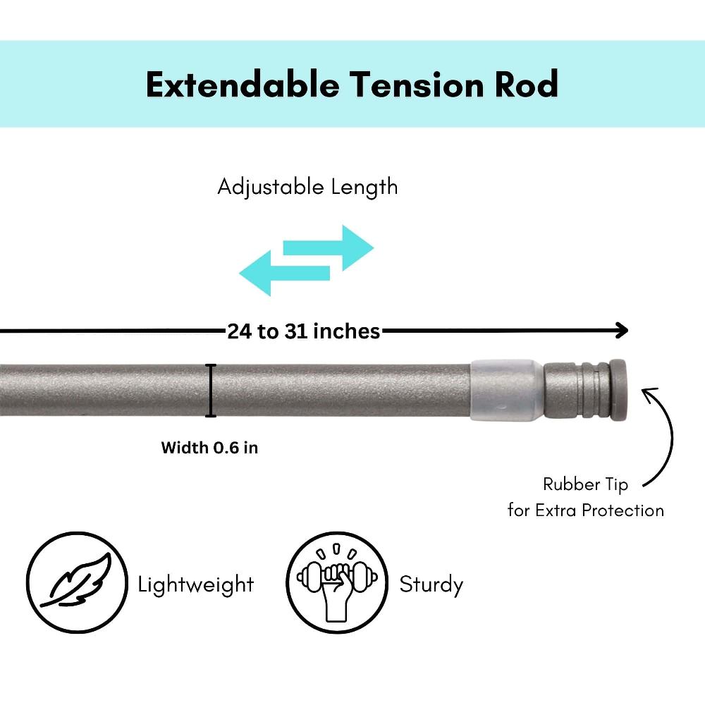 Evideco Adjustable Tension Rod 24-31 Inches – No Tools Needed – Perfect For Lightweight Voile Curtains Rubber Tips For Secure Fit – Graphite Home Accessories Kitchen & Cafe Rods