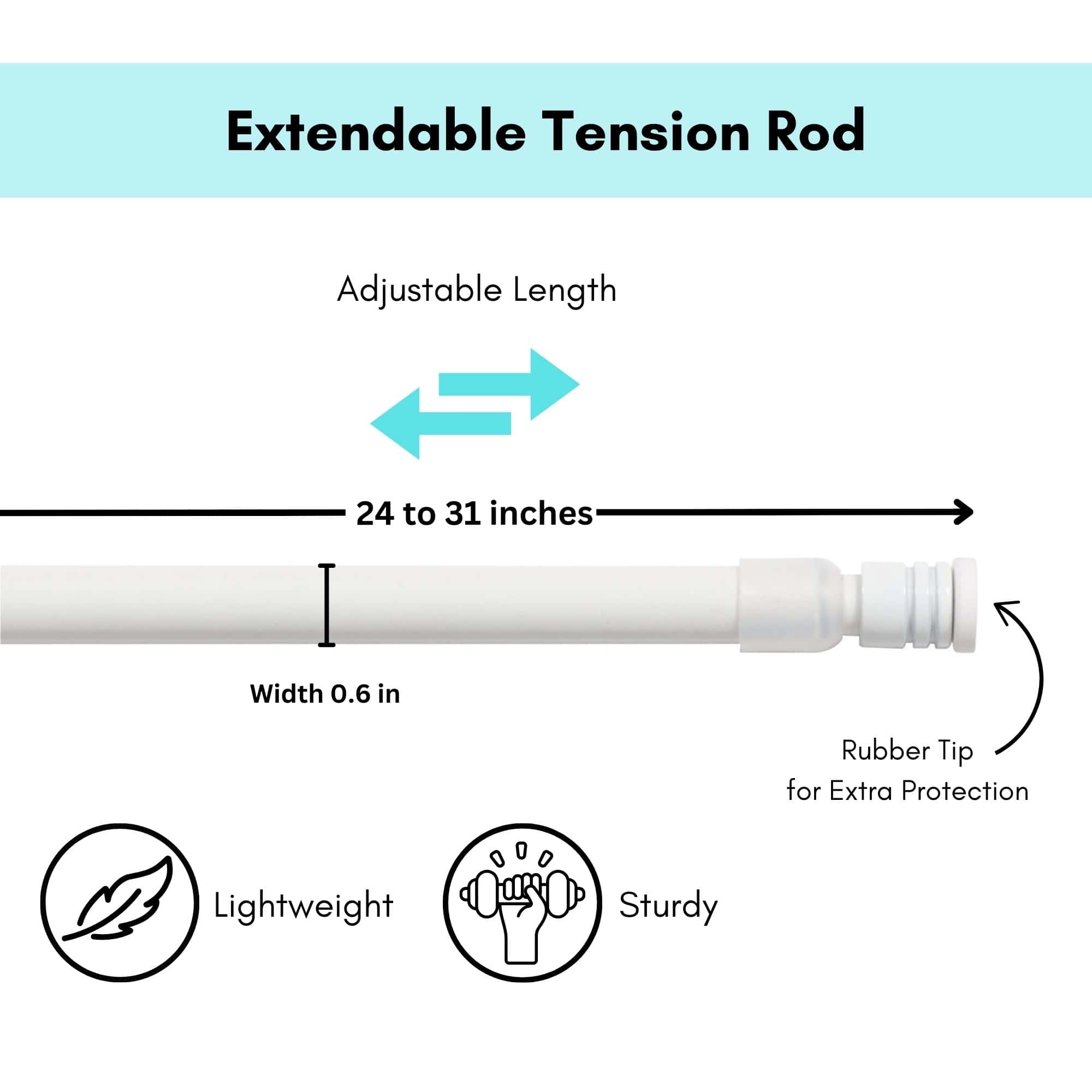 Evideco Adjustable Tension Rod 24-31 Inches – No Tools Needed – Perfect For Lightweight Voile Curtains Rubber Tips For Secure Fit – White Home Accessories Kitchen & Cafe Rods