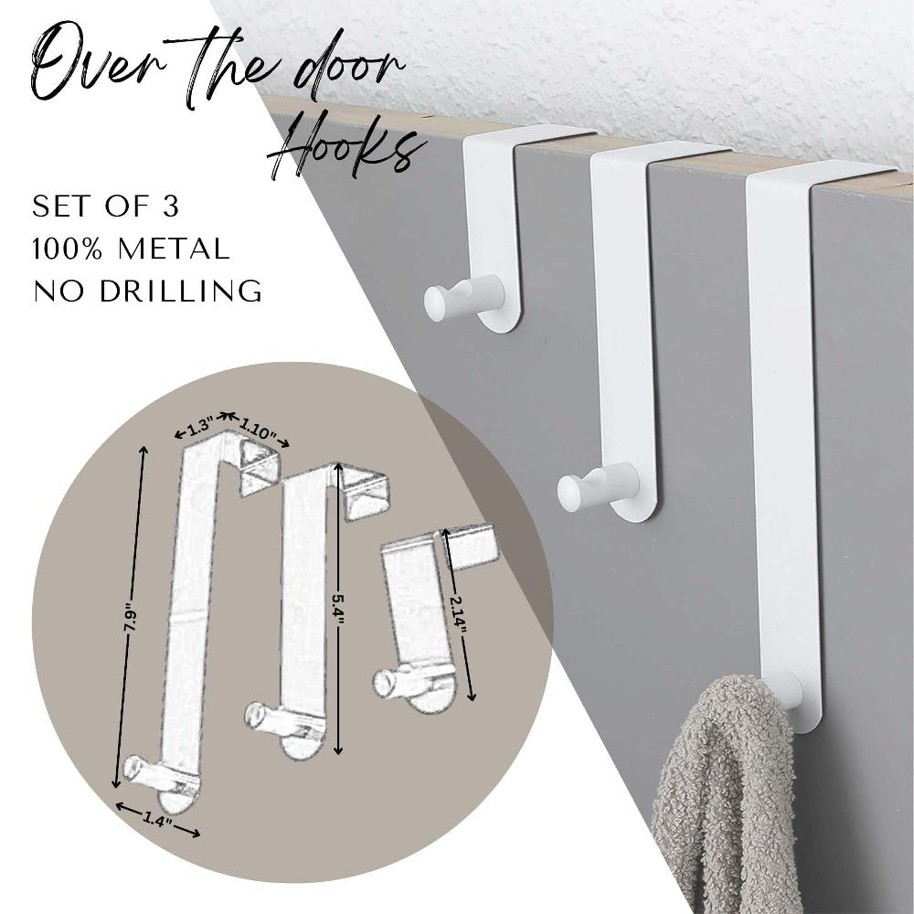 Evideco Adjustable White Over The Door Hooks – 3-Piece Door Hanger Set For Clothing And Accessories – Includes 1 Large 1 Medium 1 Small Door Rack Bathroom Storage & Furniture Hooks & Rails Hooks And Rails Over The Door