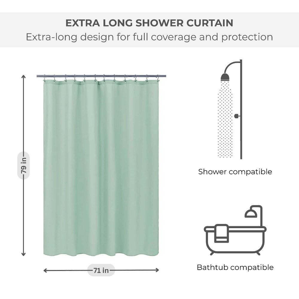 Evideco Almond Green Extra Long Waterproof Shower Curtain Liner 71×79 Inches Shower Accessories Shower Curtains