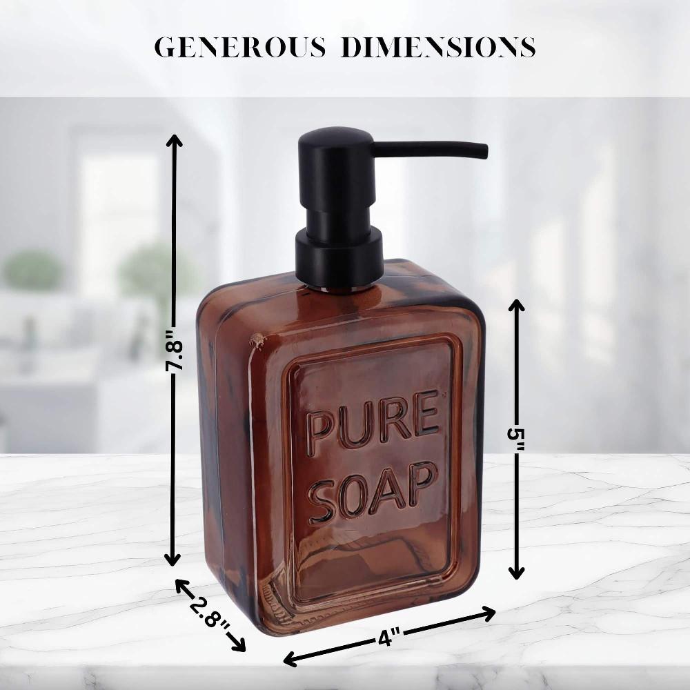 Evideco Amber Glass Soap Dispenser PURE SOAP 18 FL OZ Bathroom Accessories Soap & Lotion Dispensers