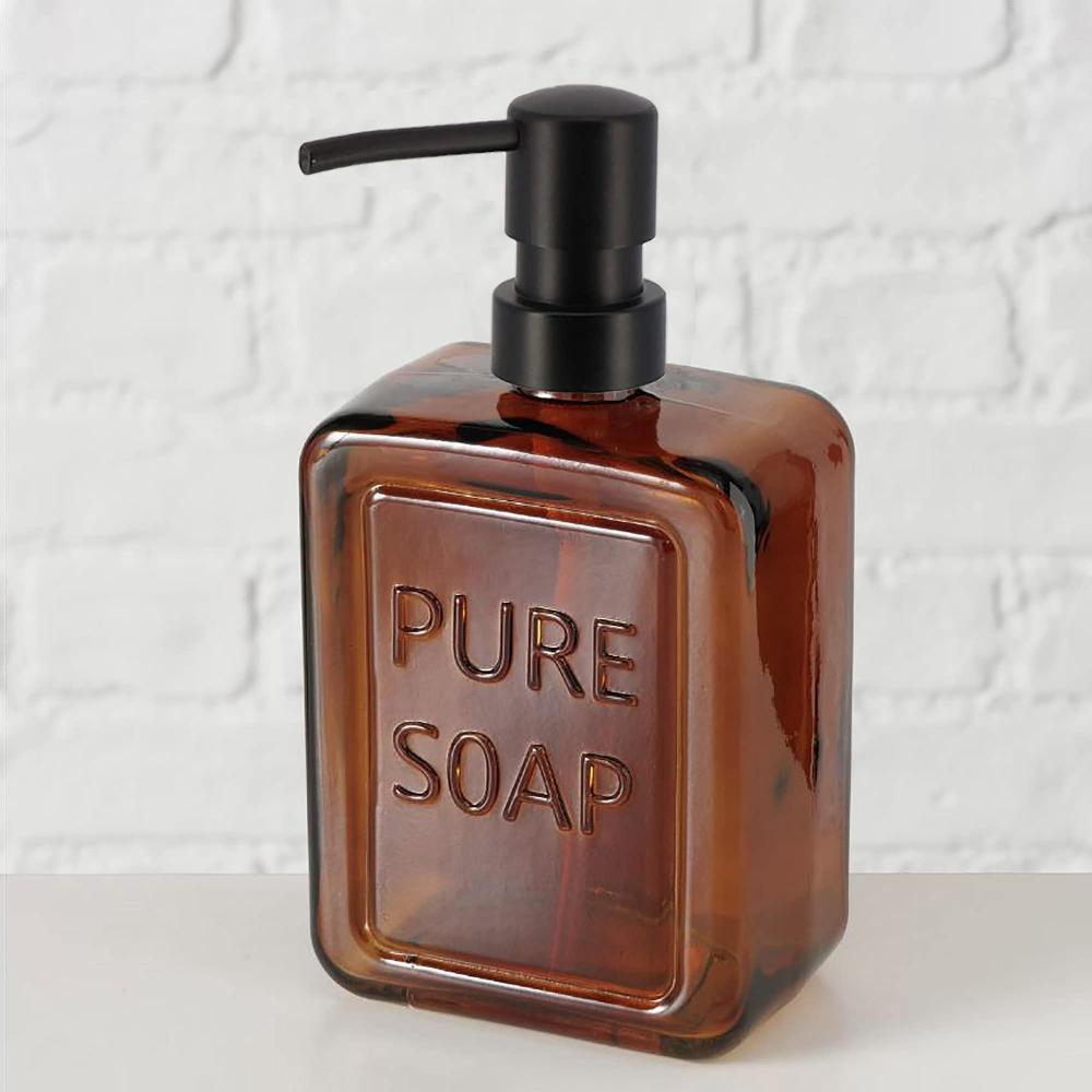 Evideco Amber Glass Soap Dispenser PURE SOAP 18 FL OZ Bathroom Accessories Soap & Lotion Dispensers