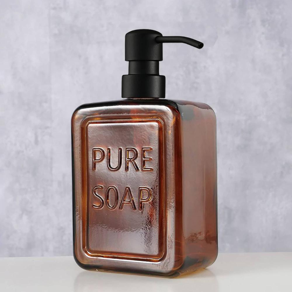 evideco Amber Glass Soap Dispenser PURE SOAP 18 FL OZ Bathroom Accessories Soap & Lotion Dispensers