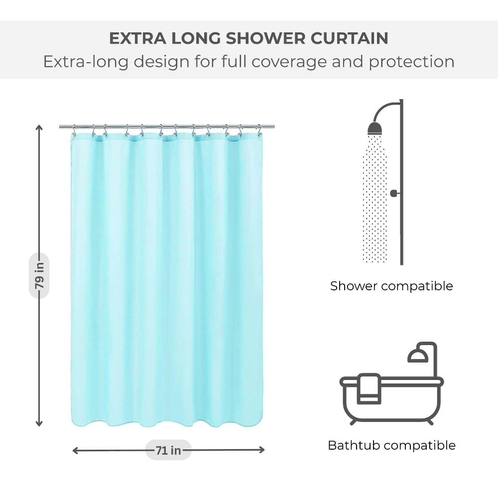 Evideco Aqua Blue Extra Long Waterproof Shower Curtain Liner 71×79 Inches Shower Accessories Shower Curtains