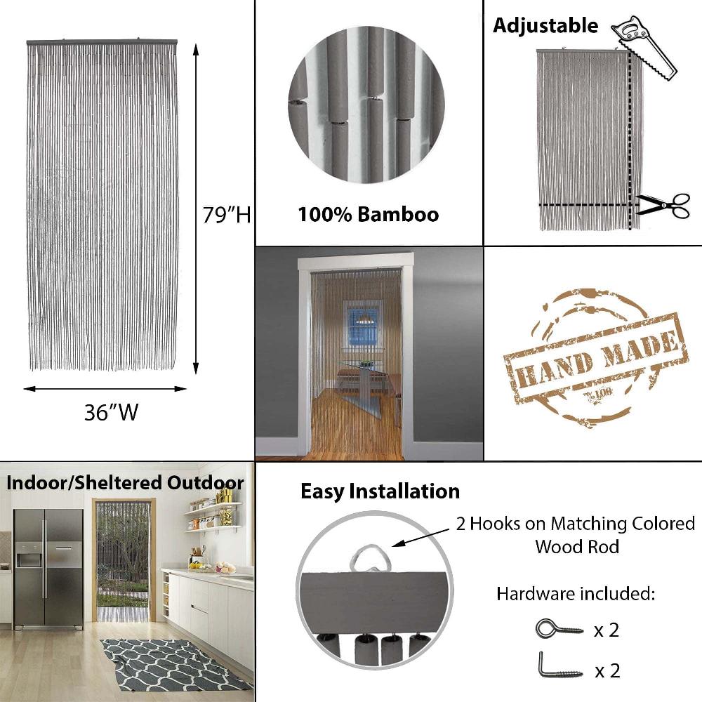 Evideco Bamboo Beaded Door Curtain 65 Strings 79″ W X 36″ W Gray Home Accessories Door Curtains