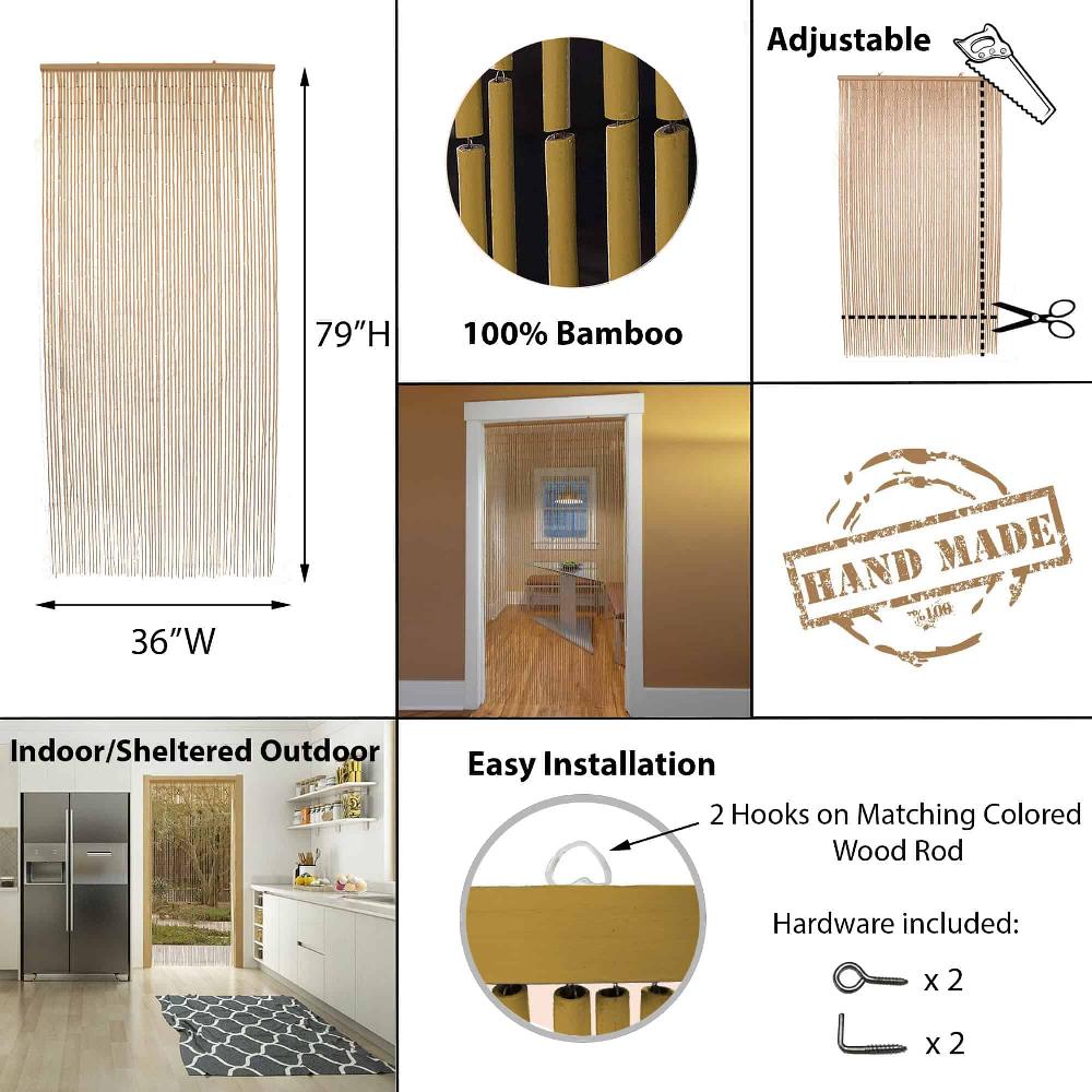 Evideco Bamboo Beaded Door Curtain 65 Strings 79″ W X 36″ W Natural Home Accessories Door Curtains