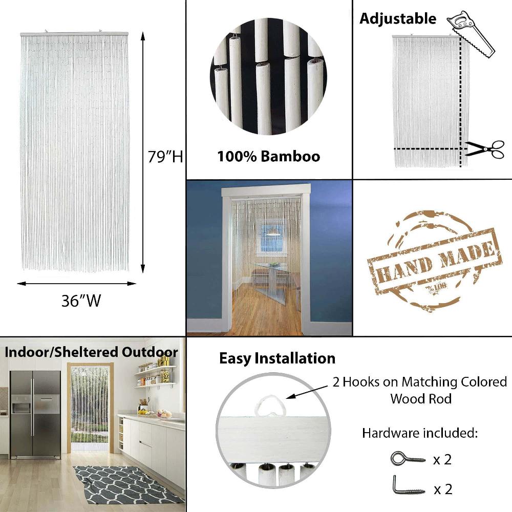 Evideco Bamboo Beaded Door Curtain 65 Strings 79″ W X 36″ W Off White Home Accessories Door Curtains