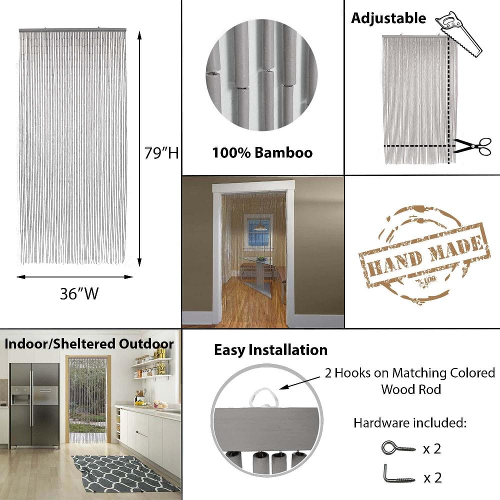 Evideco Bamboo Beaded Door Curtain 65 Strings 79″ W X 36″ W Taupe Home Accessories Door Curtains