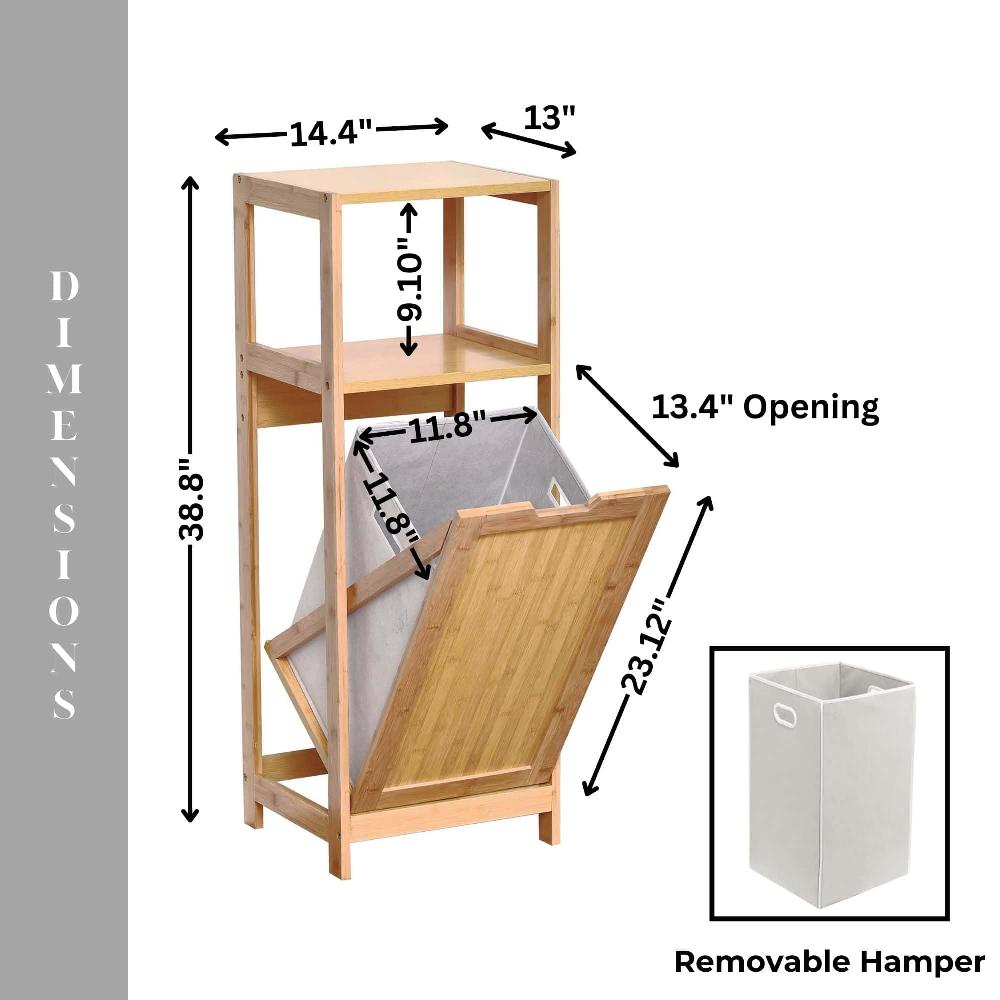 Evideco Bamboo Laundry Cabinet With Removable Hamper Open Shelf And Tilt-Out Design – Mahe Collection Bathroom Storage & Furniture Laundry Hampers