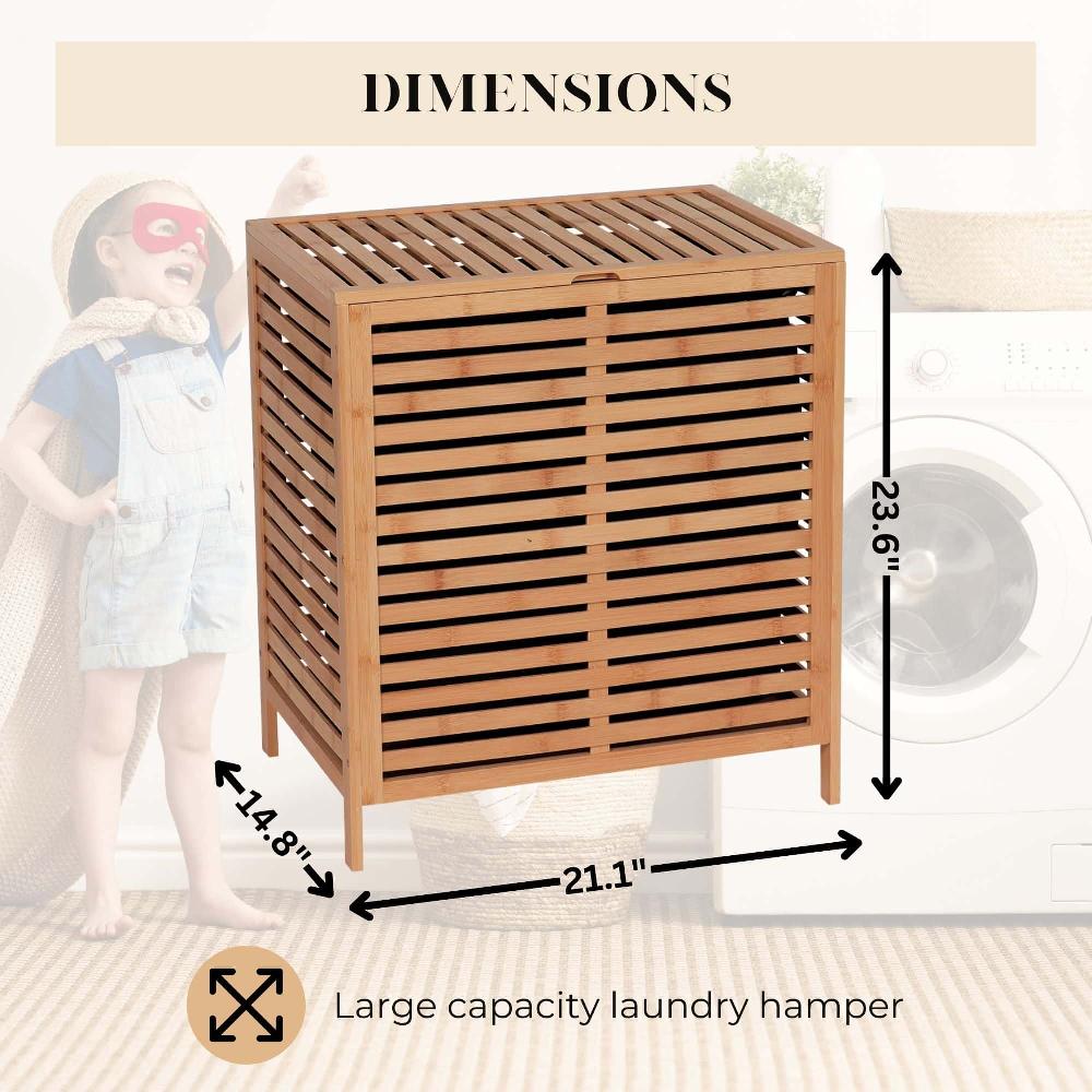 Evideco Bamboo Laundry Hamper With Lid Removable Bag Slatted Ventilation Design Large Storage Basket Bathroom Storage & Furniture Collection Stockholm