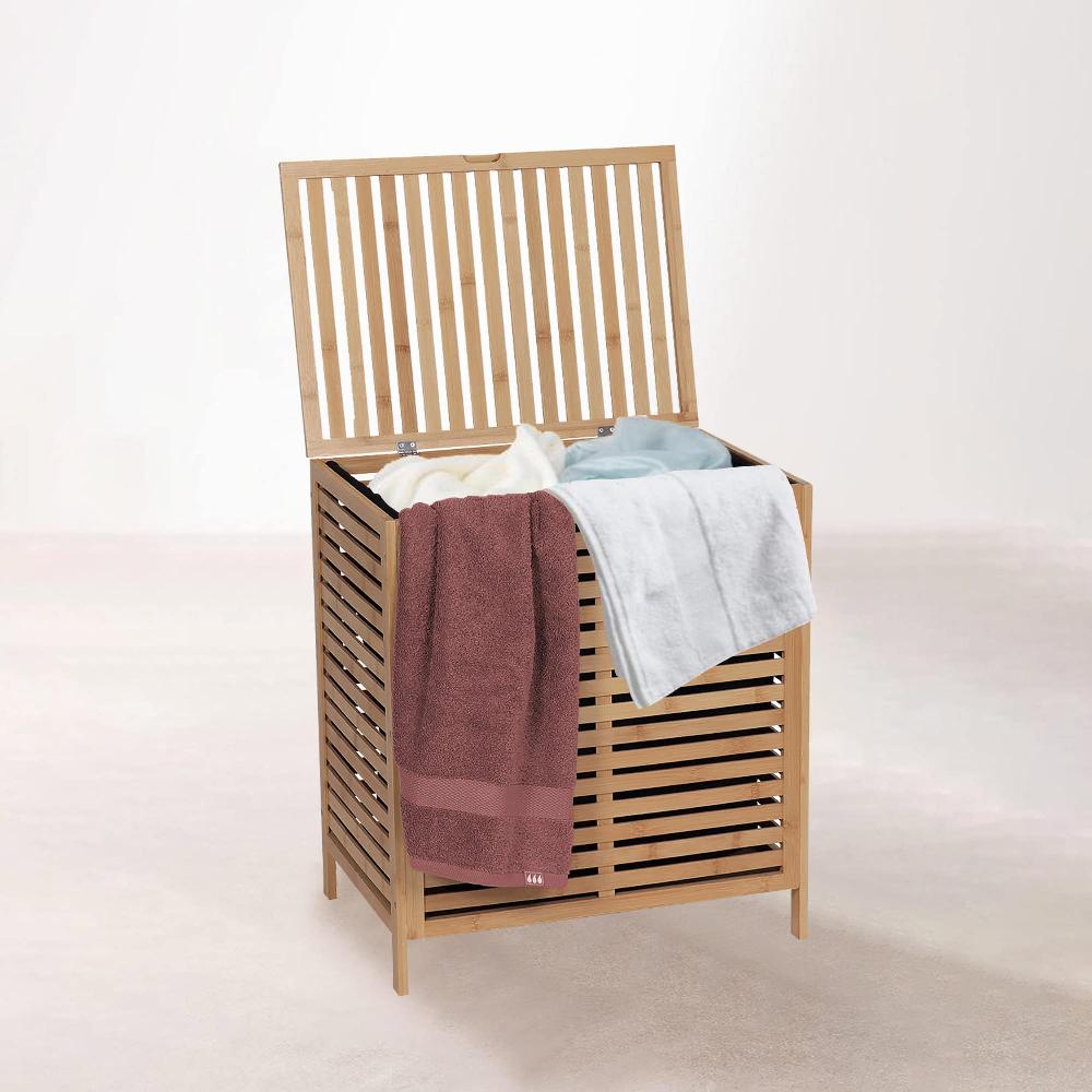 Evideco Bamboo Laundry Hamper With Lid Removable Bag Slatted Ventilation Design Large Storage Basket Bathroom Storage & Furniture Collection Stockholm