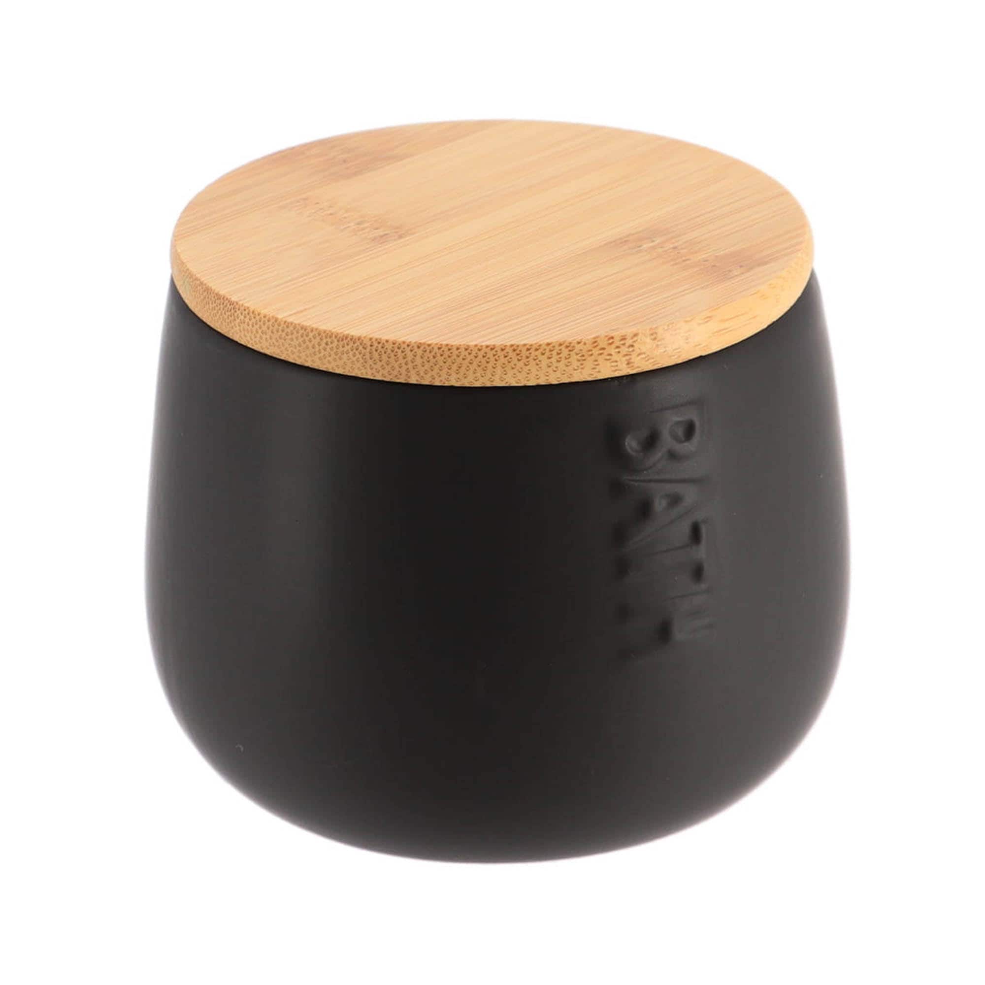 Evideco Bath D Dolomite Round Cotton Box Black-Bamboo Top Bathroom Accessories Cosmetic & Vanity Organizers