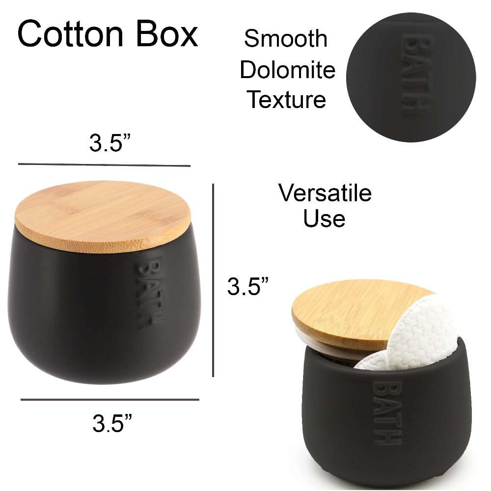 Evideco Bath D Dolomite Round Cotton Box Black-Bamboo Top Bathroom Accessories Cosmetic & Vanity Organizers