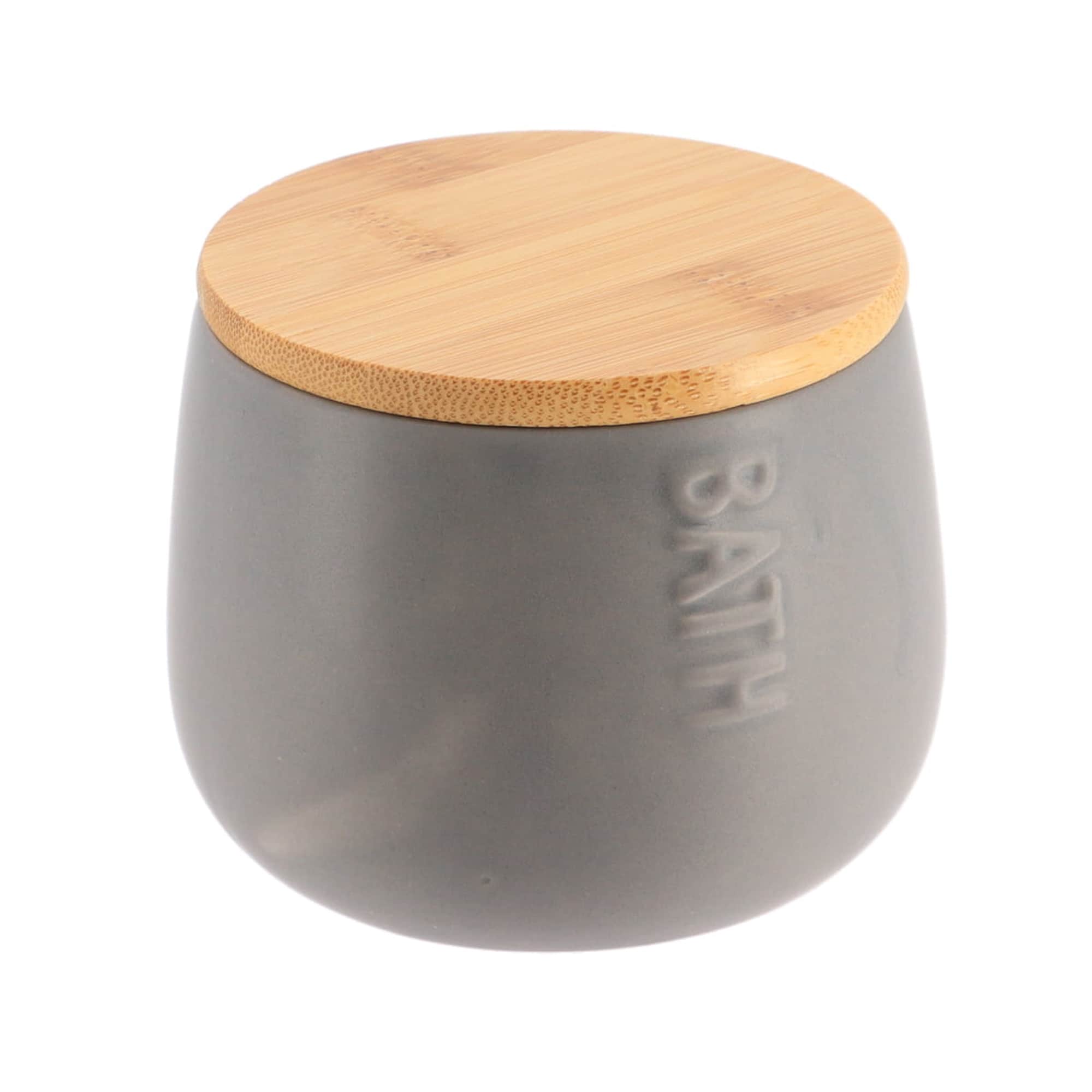 Evideco Bath D Dolomite Round Cotton Box Gray-Bamboo Top Bathroom Accessories Cosmetic & Vanity Organizers