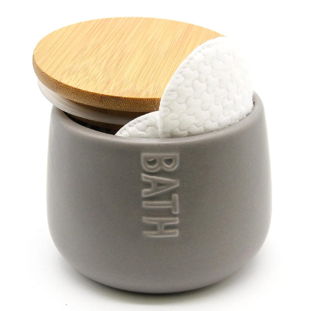 evideco Bath D Dolomite Round Cotton Box Gray-Bamboo Top Bathroom Accessories Cosmetic & Vanity Organizers