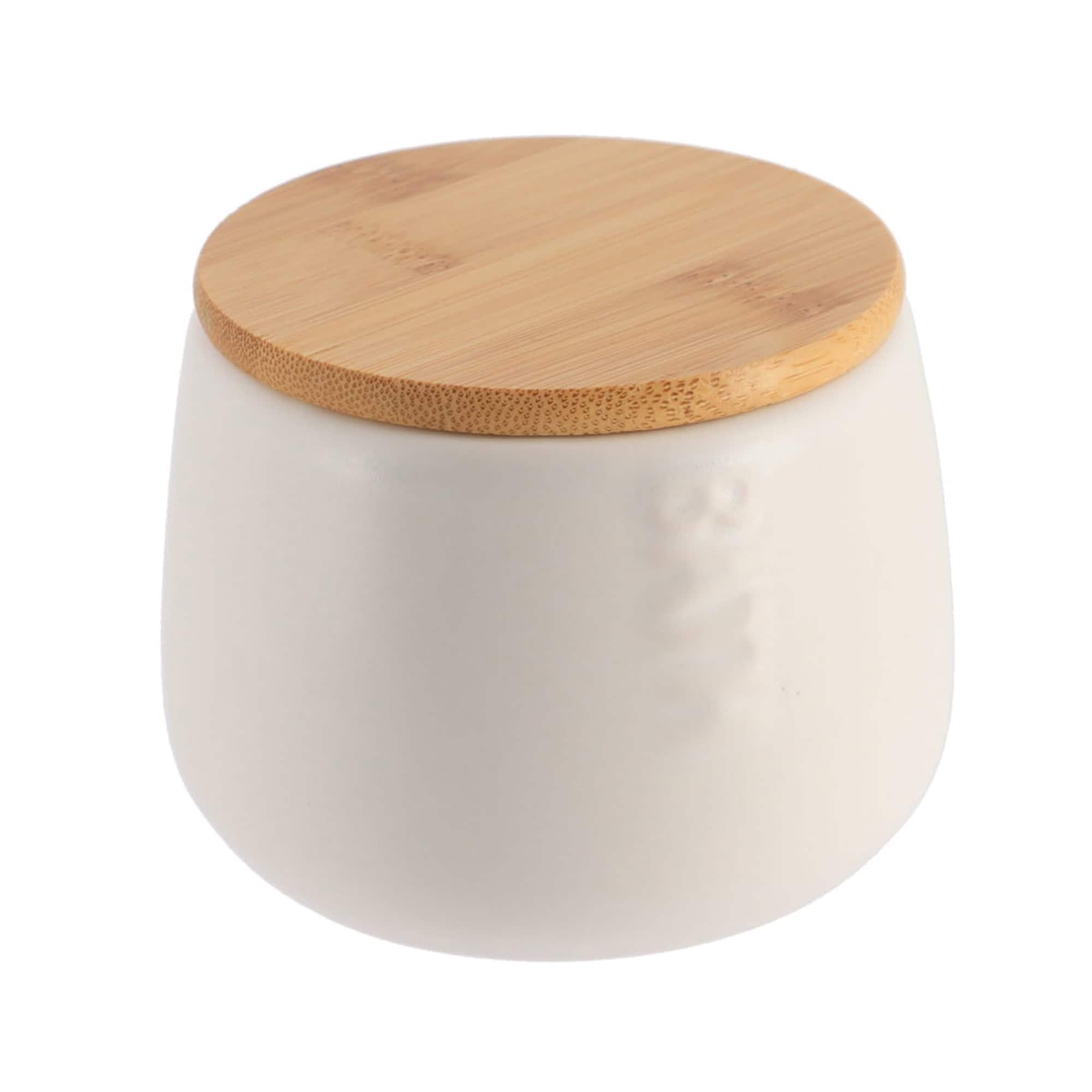 evideco Bath D Dolomite Round Cotton Box White-Bamboo Top Bathroom Accessories Cosmetic & Vanity Organizers