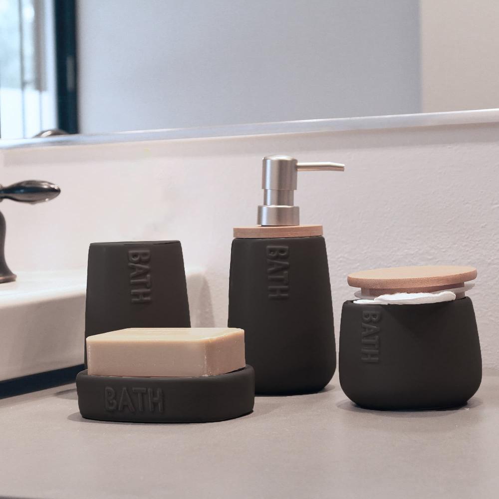 Evideco Bath D Soap Dish Cup Dispenser Black And Bamboo Tray Bathroom Accessories Soap Dishes