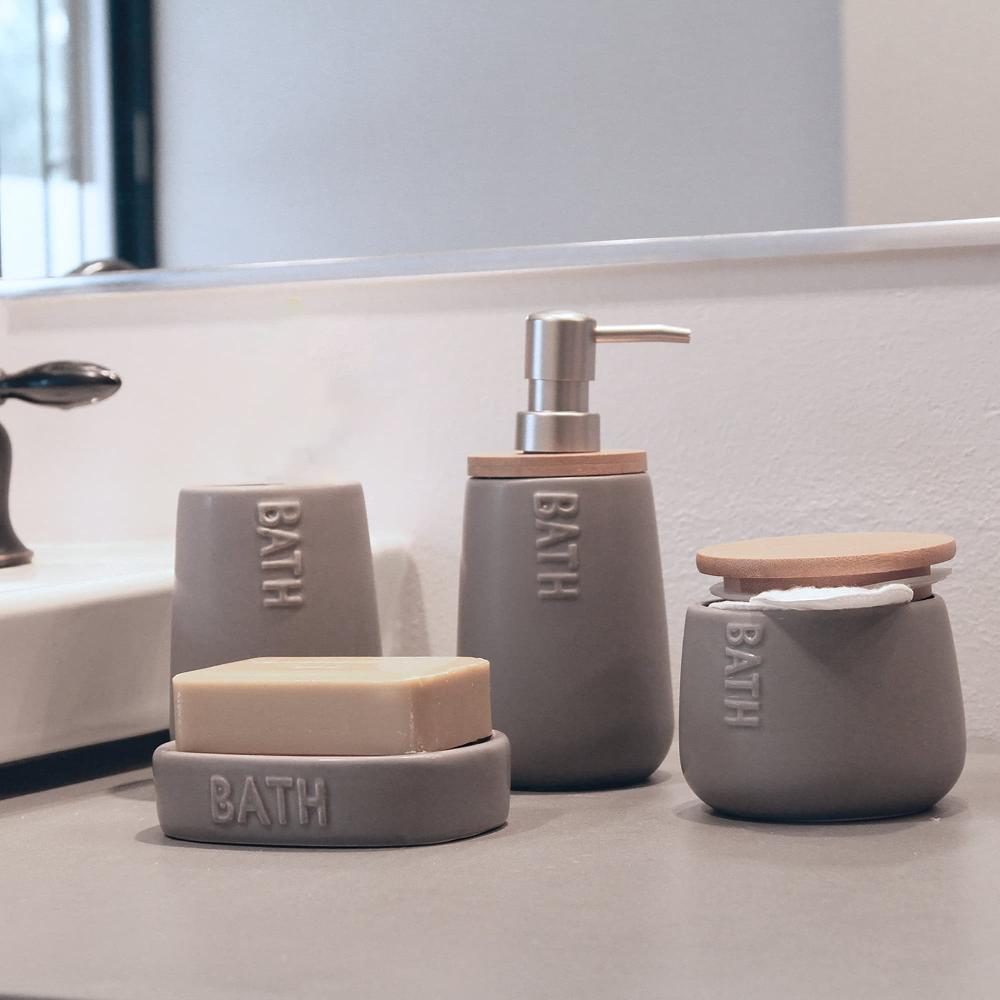 Evideco Bath D Soap Dish Cup Dispenser Grey And Bamboo Tray Bathroom Accessories Soap Dishes