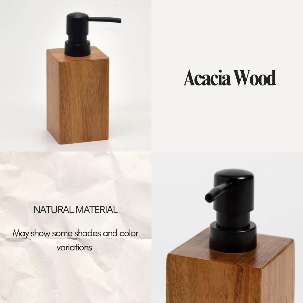 Evideco Bath Hand Soap And Lotion Dispenser Pump Bottle Acacia Wood 10 Fl Oz Brown And Black Bathroom Countertop Set Bathroom Accessories Soap & Lotion Dispensers