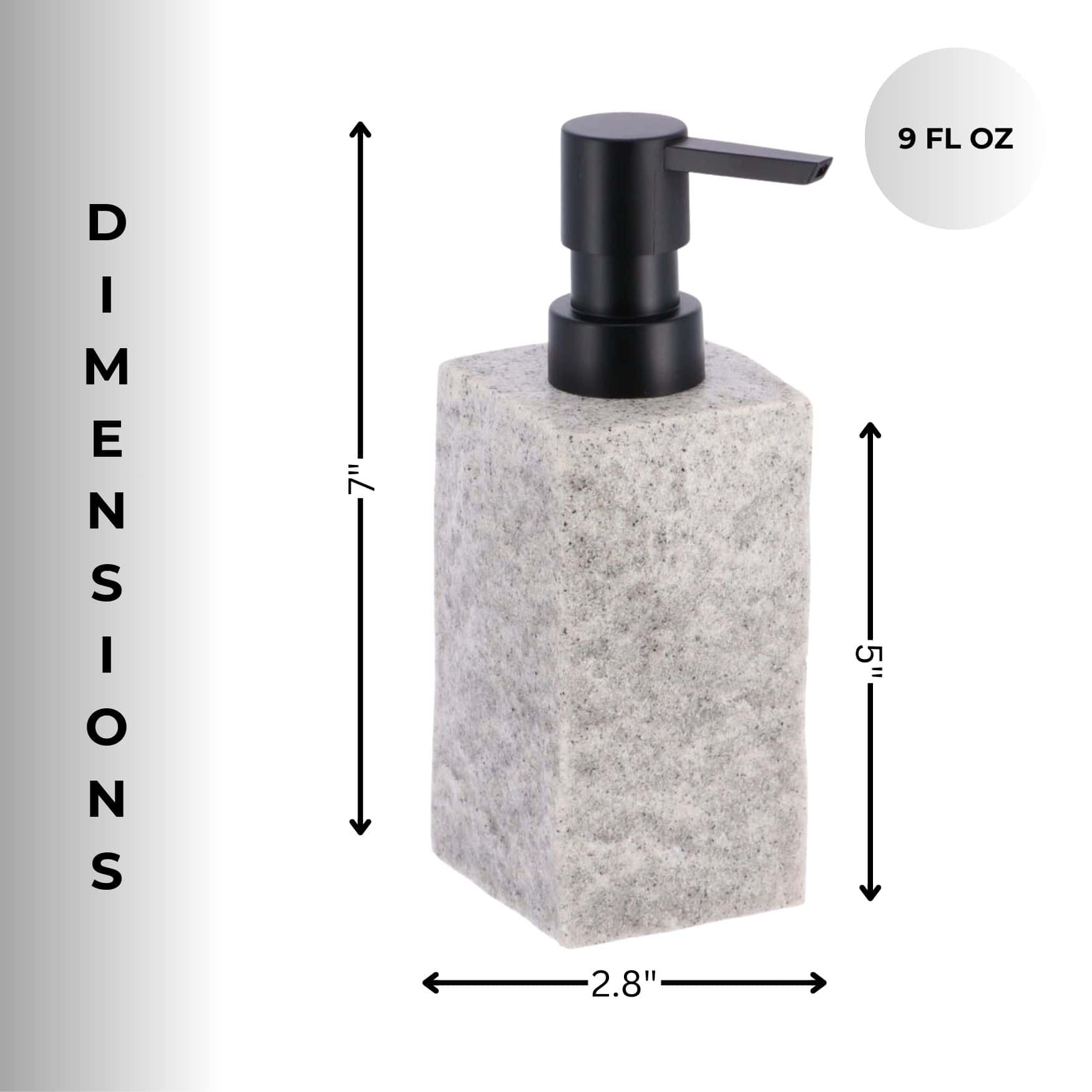 Evideco Bath Square Resin Hand Soap & Lotion Dispenser Stone Effect 9 FL OZ Gray Bathroom Accessories Soap & Lotion Dispensers