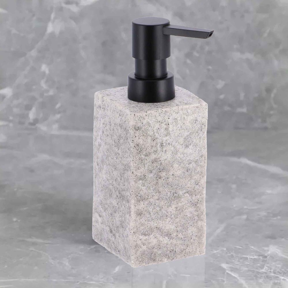 Evideco Bath Square Resin Hand Soap & Lotion Dispenser Stone Effect 9 FL OZ Gray Bathroom Accessories Soap & Lotion Dispensers