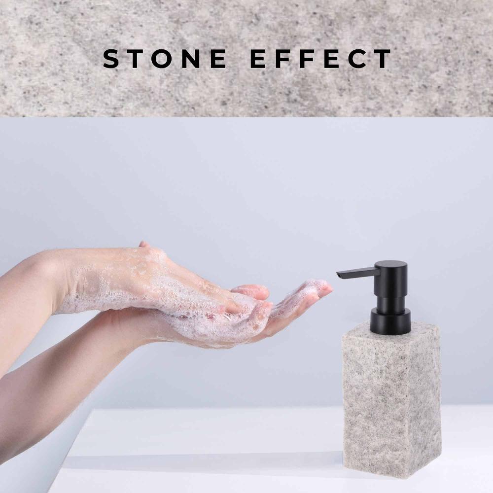 Evideco Bath Square Resin Hand Soap & Lotion Dispenser Stone Effect 9 FL OZ Gray Bathroom Accessories Soap & Lotion Dispensers