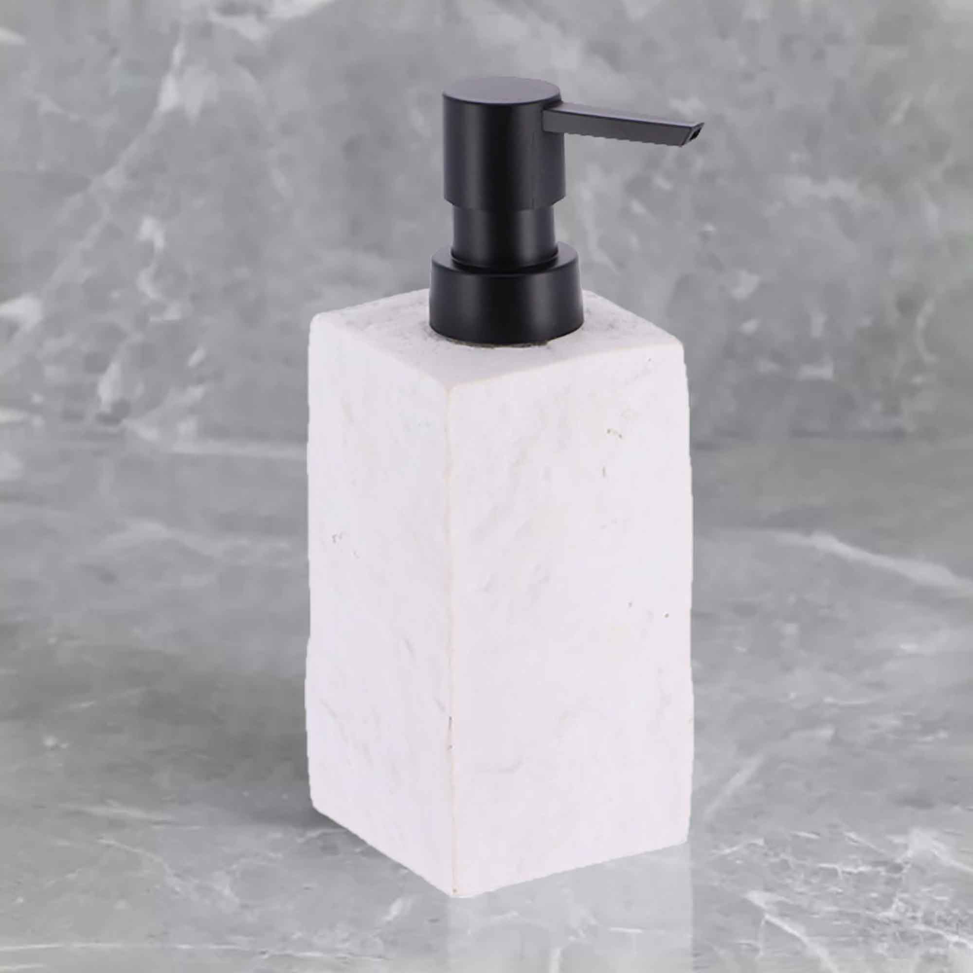 Evideco Bath Square Resin Hand Soap & Lotion Dispenser Stone Effect 9 FL OZ White Bathroom Accessories Soap & Lotion Dispensers