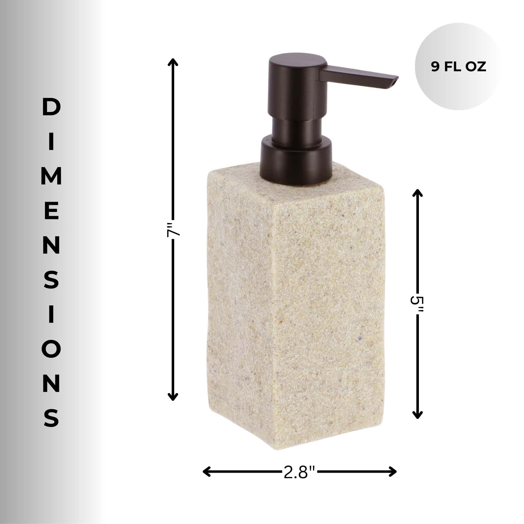 Evideco Bath Square Resin Hand Soap & Lotion Dispenser Stone Effect 9 FL OZ Natural Bathroom Accessories Soap & Lotion Dispensers