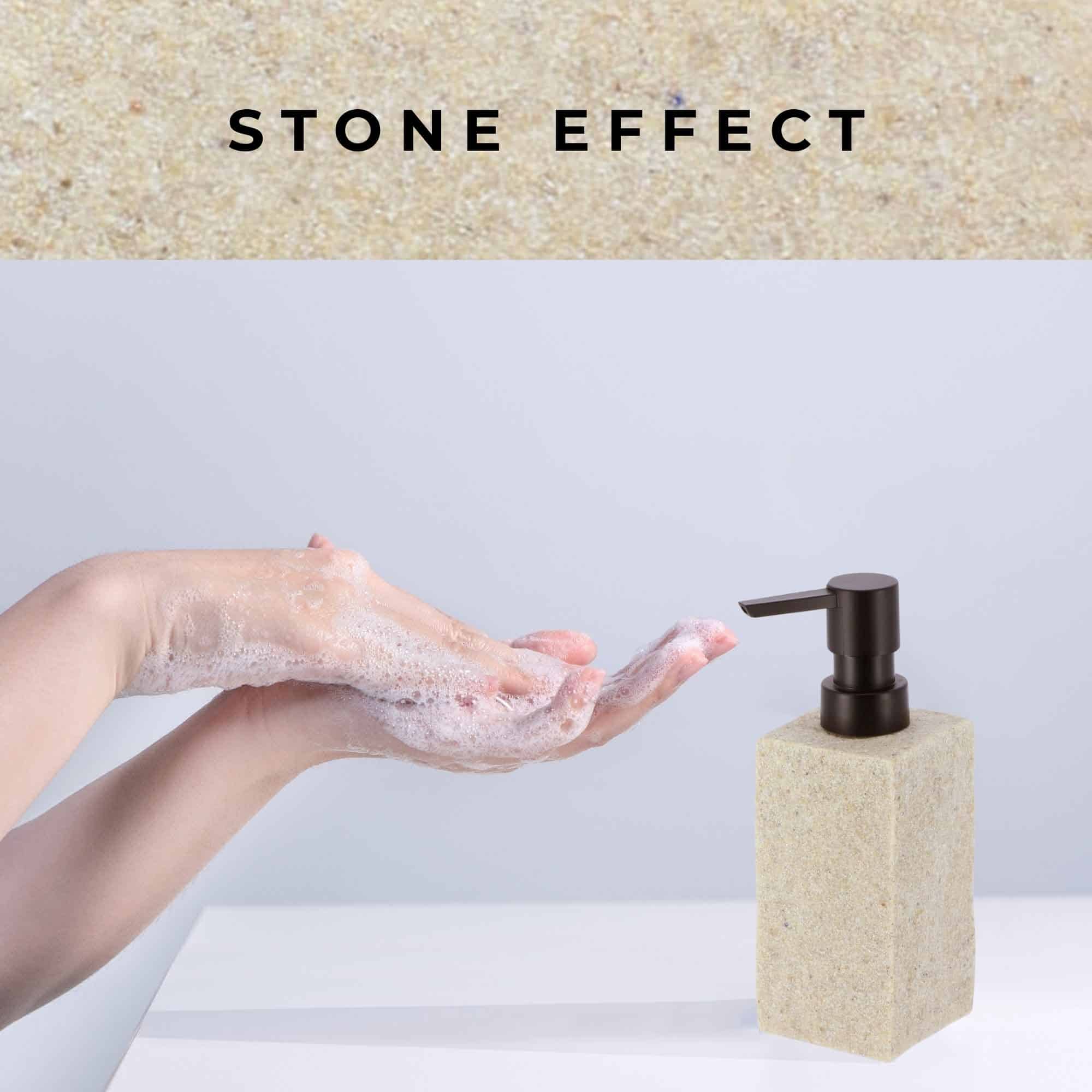 Evideco Bath Square Resin Hand Soap & Lotion Dispenser Stone Effect 9 FL OZ Natural Bathroom Accessories Soap & Lotion Dispensers