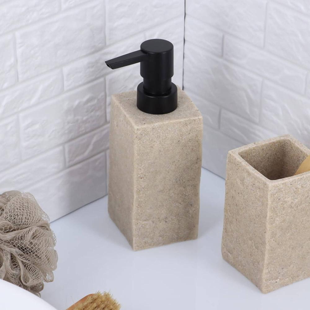 evideco Bath Square Resin Hand Soap & Lotion Dispenser Stone Effect 9 FL OZ Natural Bathroom Accessories Soap & Lotion Dispensers