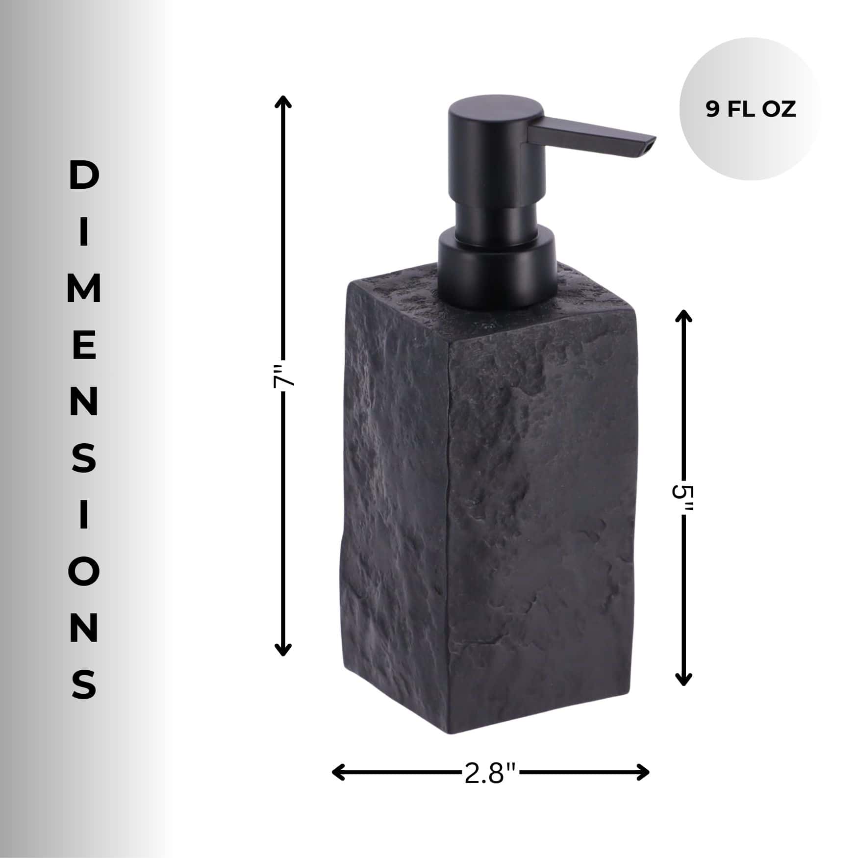 Evideco Bath Square Resin Hand Soap & Lotion Dispenser Stone Effect 9 FL OZ Black Bathroom Accessories Soap & Lotion Dispensers