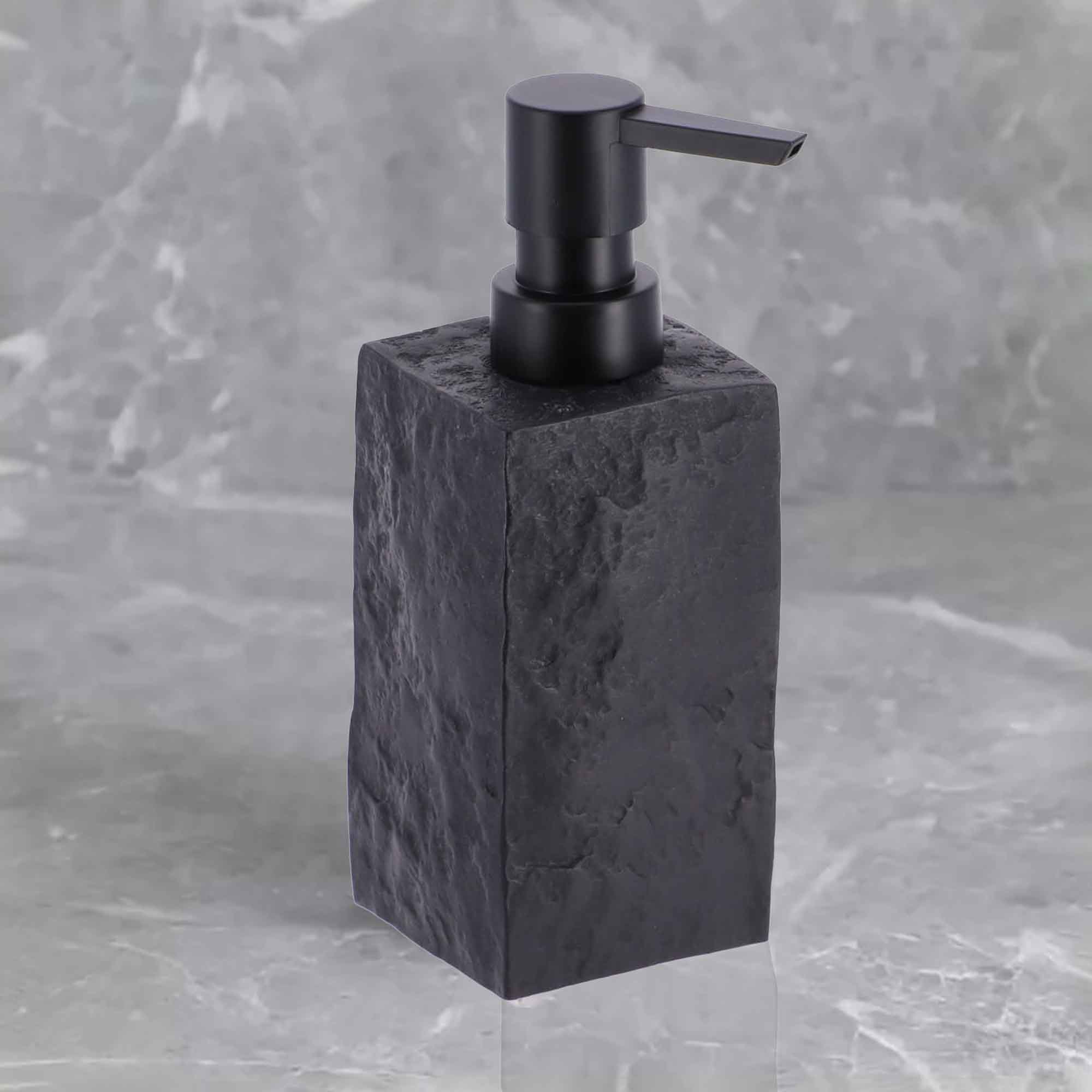 Evideco Bath Square Resin Hand Soap & Lotion Dispenser Stone Effect 9 FL OZ Black Bathroom Accessories Soap & Lotion Dispensers