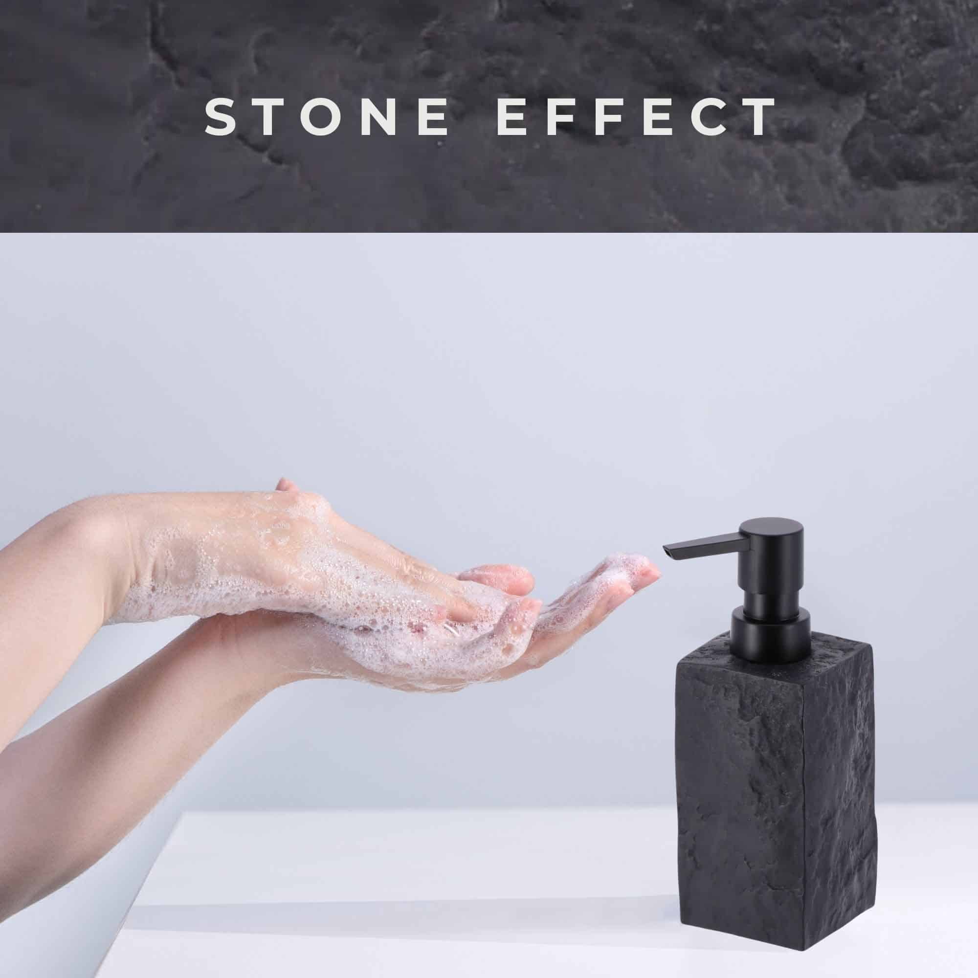Evideco Bath Square Resin Hand Soap & Lotion Dispenser Stone Effect 9 FL OZ Black Bathroom Accessories Soap & Lotion Dispensers