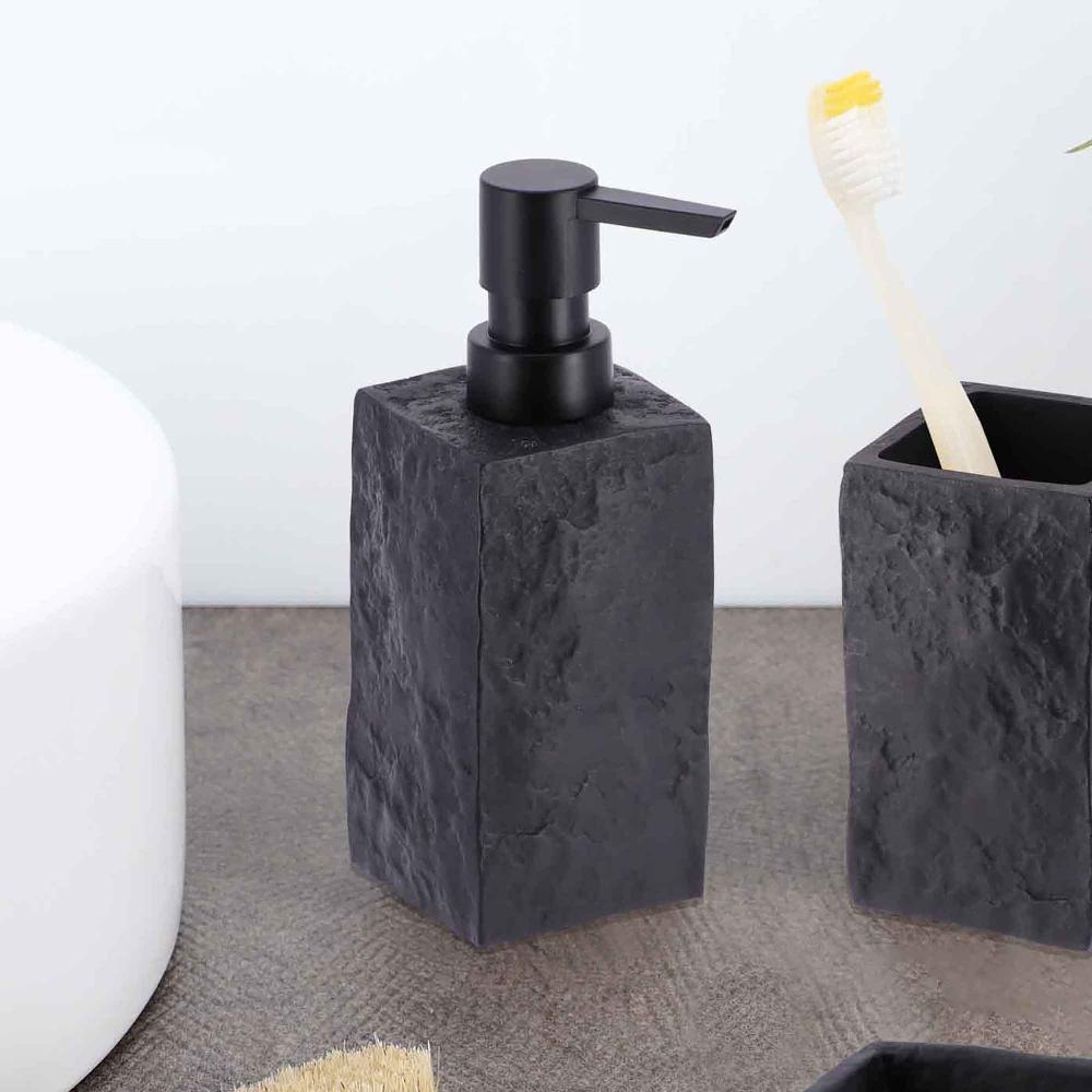 evideco Bath Square Resin Hand Soap & Lotion Dispenser Stone Effect 9 FL OZ Black Bathroom Accessories Soap & Lotion Dispensers