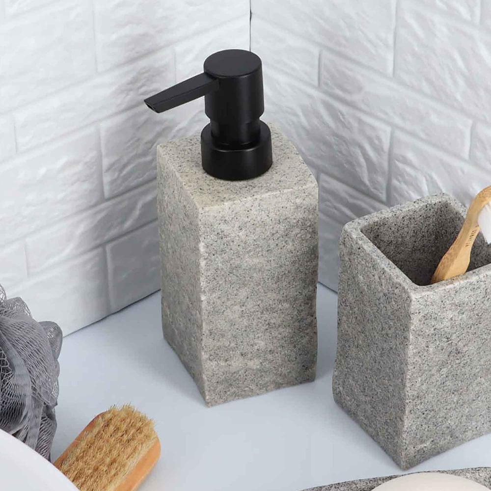 evideco Bath Square Resin Hand Soap & Lotion Dispenser Stone Effect 9 FL OZ Gray Bathroom Accessories Soap & Lotion Dispensers